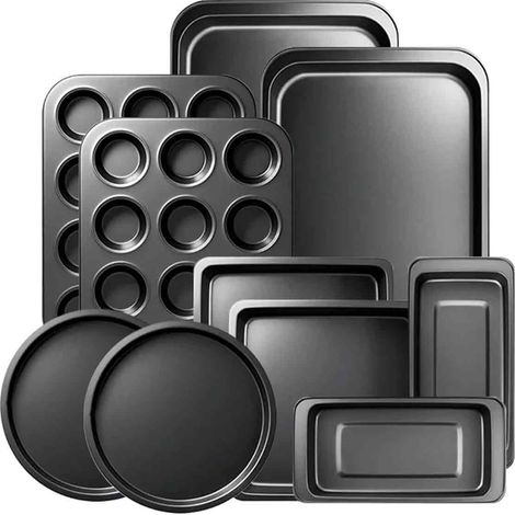 Set di teglie antiaderenti per forno, tortiera rotonda/quadrata, stampo per muffin, teglia da forno, set di teglie per biscotti, accessori per dolci natalizi, nero