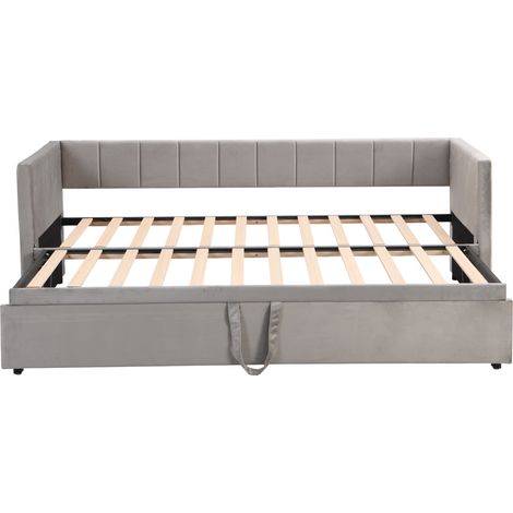 Divano letto estraibile capitonné grigio 90 x 200 cm con rete a doghe (1/5)