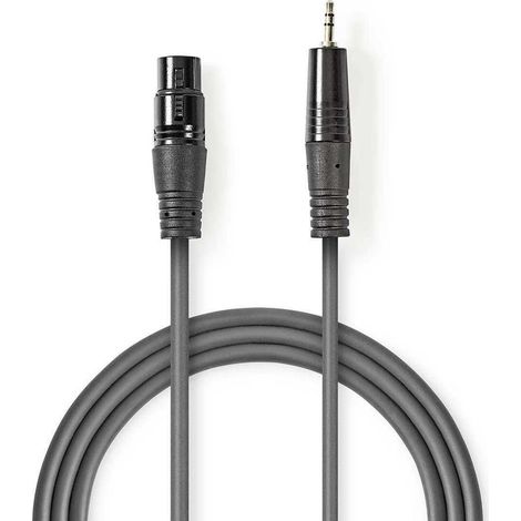 Cable de audio balanceado xlr macho de 3 pines macho de 35 mm niquelado 150 metros redondo pvc gris oscuro funda de carton