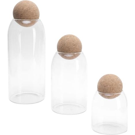 BelleRise - Lot de 3 bocaux de conservation en verre transparent avec couvercles en liège hermétiques, thé, épices, déco intérieure (1/5)