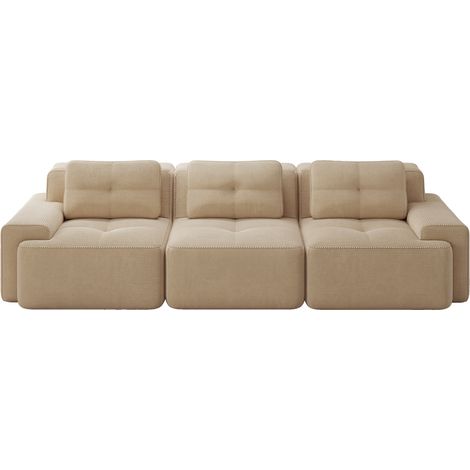Sofá modular rinconero de 3 plazas en terciopelo de canalé beige, sin montaje, 293 x 104 x 69 cm (1/5)