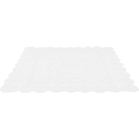 Housse anti-poussière en dentelle blanche pour table de chevet, offrant une protection optimale contre la poussière. (1/5)