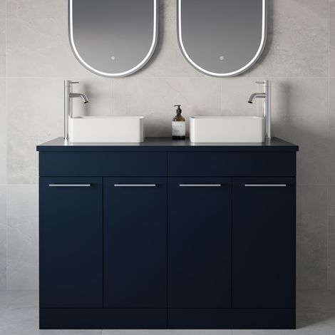 Napoli 460 Deep Blue 1200mm 4 Door Vanity Unit for Countertop Basins - 1200mm - Chrome 160mm Handle