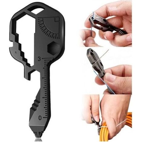 Multifunktions-Schraubenschlüssel, Outdoor-Schraubenschlüssel, 24-in-1-Flaschenöffner aus Edelstahl, Mini-Tragbarer Schraubenschlüssel zum Schneiden von Schnüren, Dosenöffner usw. (Schwarz)