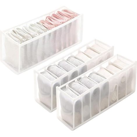Aufbewahrungsboxen,zur Aufbewahrung von Socken und Unterwäsche,für einen ordentlichen und platzsparenden Kleiderschrank,weiß,insgesamt drei Stück (1/5)