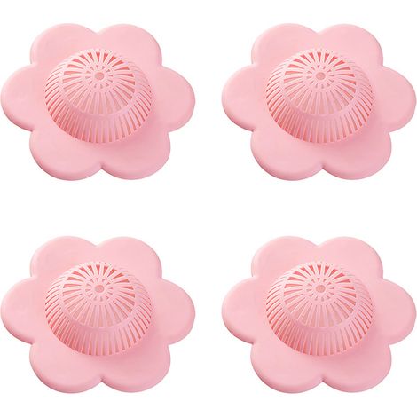 Couvercles de bonde de douche et de baignoire en silicone avec ventouses pour attrape-cheveux (rose) (1/5)
