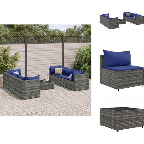 Salon de jardin 7 pcs avec coussins Gris Résine tressée - Salon De Jardin - Meuble De Jardin - Set De Salon - Résine Tressée - Rotin Synthétique (1/5)
