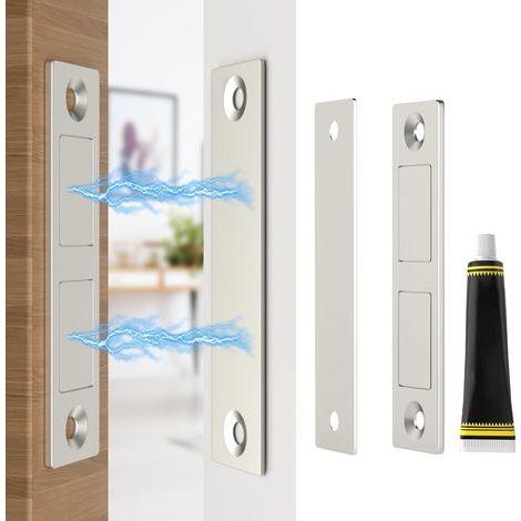 Lot de 2 Aimant Porte Placard avec Colle Ultra Mince Aimant Fermeture de Porte Placard Loquet Magnétique Pour Tiroir Meubles, Armoire, Double Aimant Puissant sans Vis sans Perçage (1/5)