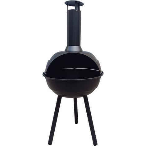 Favex – Brasero boule cheminée d'extérieur sur pieds – Acier peint noir – Compatible bûches ≤ 20 cm et charbon de bois – Dimensions 51 x 47 x 104,5 cm