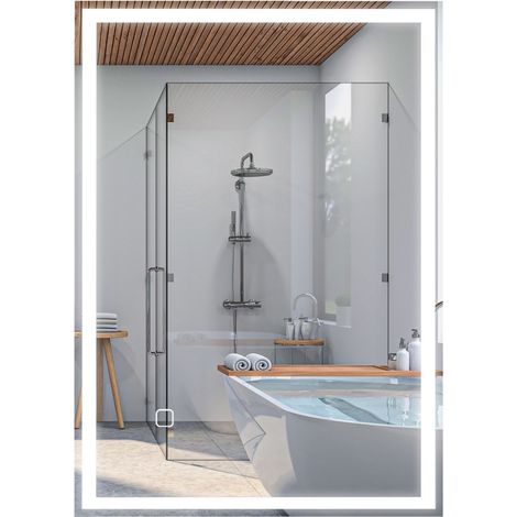 Miroir LED salle de bain mural avec antibuée, tactile, luminosité réglable, 3 couleurs de lumière, verre trempé, 70 x 50 cm, pour salle d’eau  CHICFURN (1/5)