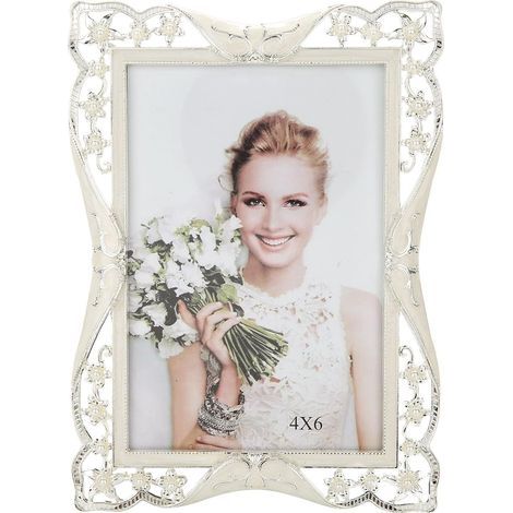 Cadre photo vintage en métal, cadre en perles blanches, décoration de mariage, façade en verre transparent (1/4)