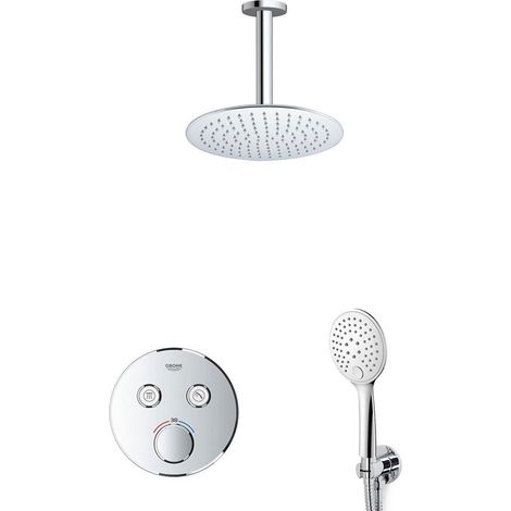 Grohe ensemble de douche grohtherm avec bras de plafond de 20 cm, douchette à main et support de flexible de douche chromé (1/5)