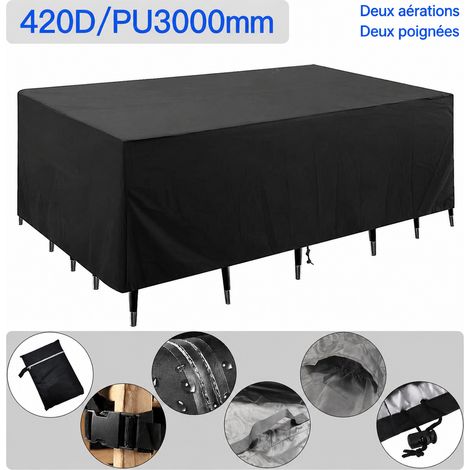 Housse de protection pour mobilier de jardin 420D PU 3000 mm 308 × 138 × 89 cm avec aérations et boucles 420dpu3000mm 308 138 45 × 40 × 25 cm 500 g – Livraison gratuite