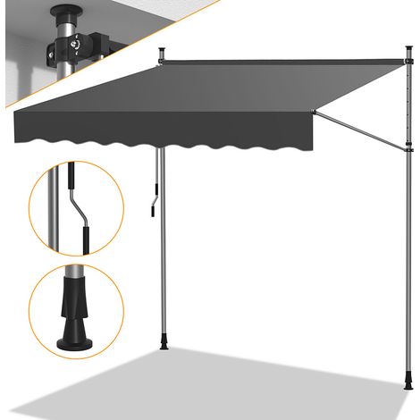 Jiubiaz Klemmmarkise mit Handkurbel, 300x120cm Balkonmarkise, UV-beständig 50+ höhenverstellbar Sonnenschutz ohne Bohren für Terrasse und Balkon Grau