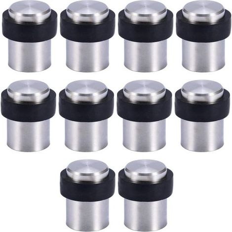 Lot de 10 butées de porte au sol 100 mm en inox brossé, bloque-porte robuste, arrêt de porte mural, stop porte acier, protection sol, finition argentée (1/5)