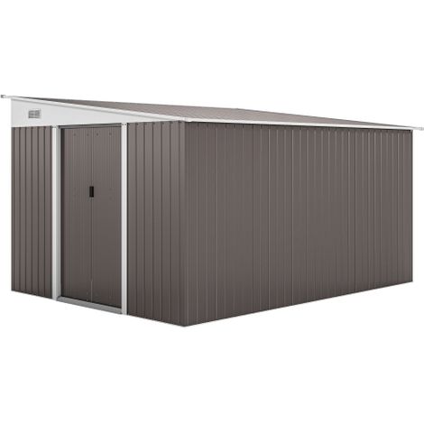 Abri de jardin gris 280 x 345 x 201 cm en acier, 8,9 m² à toit pentu avec porte coulissante et fentes d'aération – 1 pièce, livraison sur place (1/5)