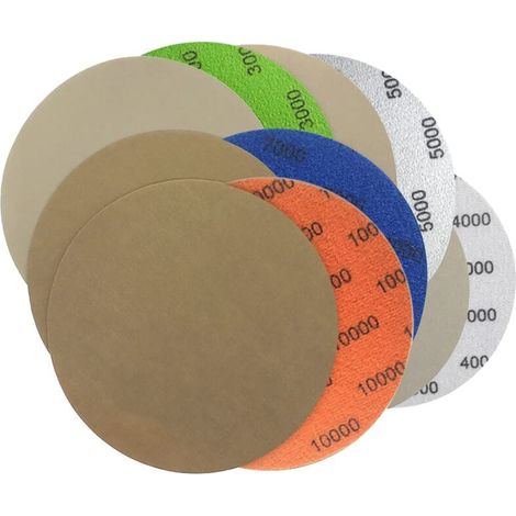 YMYNY 50 Stück Schleifscheiben, rundes Schleifpapier, 125 mm Klett-Schleifscheiben, Nass- und Trockenschleifscheiben 3000/4000/5000/7000/10000 zum Beflocken, Schleifpapier (1/4)