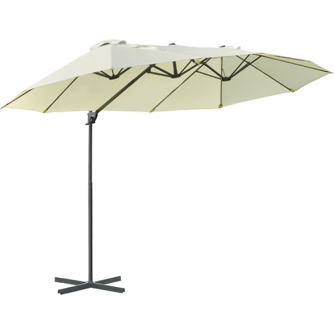 Parasol double déporté à manivelle réglable blanc crème métal 440 x 270 x 250 cm