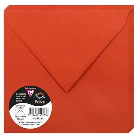 Enveloppe - CLAIREFONTAINE - Pollen - 165x165 mm - Rouge corail - 120g - paquet de 20