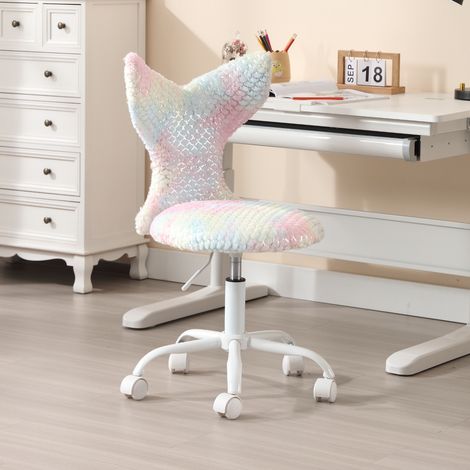 Wahson Chaise de bureau enfant pivotante en fausse fourrure – Réglable 42-50 cm – Dossier haut 41 cm – Tissu doux et mousse haute densité, Coloré