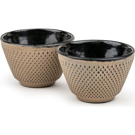 Bredemeijer Juego de 2 tazas de té esmaltadas de hierro fundido, color arena con capacidad de 100 ml cada una