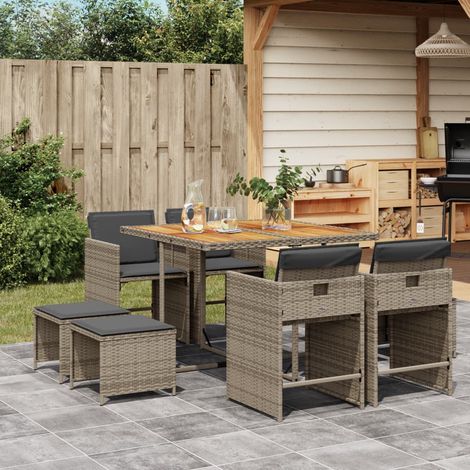 vidaXL Ensemble à manger de jardin 9 pcs coussins gris résine tressée