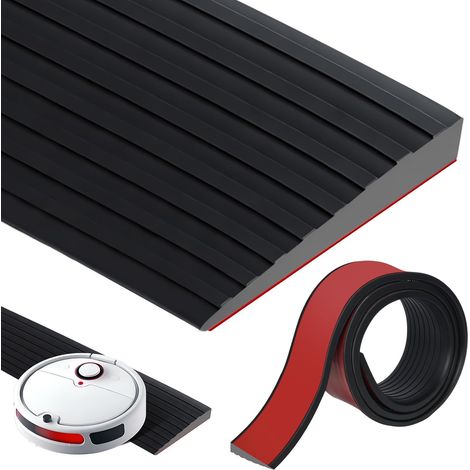 Rampe de seuil de porte autocollante en caoutchouc - 2 m x 5 cm x 1 cm - Noir - Idéal pour seuil de porte, rampe de fauteuil roulant pour robot aspirateur, poussette et comme rampe de fauteuil (1/5)