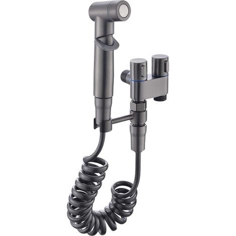 Vanne à double commande, kit de robinet de toilette 1 sur 2, robinet portable à laver, soupape à double commande pour la salle de bain bidet (gris) (1/5)