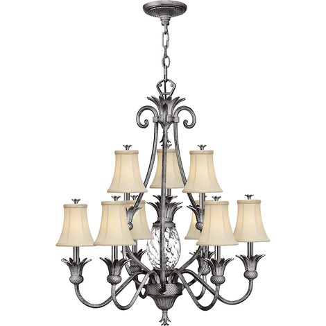 Lampadario Contemporaneo Plantation Acciaio Nichel Antico Vetro 10 Luci E14