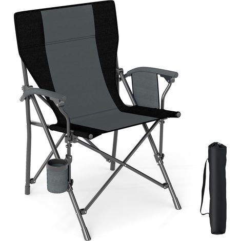 Chaise pliante grise en tissu Oxford avec porte-gobelet et poche latérale, accoudoirs confort pour camping, jardin et sport (1/5)