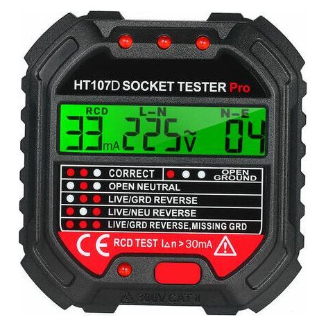 Probador de salida GFCI Kkmoon con pantalla de voltaje, probador automático de tomacorrientes eléctricos de 90-250 V, detector de polaridad de circuito, detector de voltaje, buscador de disyuntores HT (1/5)