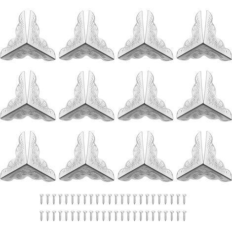 48Pcs Protège-Coins en Métal pour Boîte 1"x1" avec Vis de Fixation pour Boîtes de Rangement, Armoires, Coffres en Bois, Couleur Argentée (1/5)