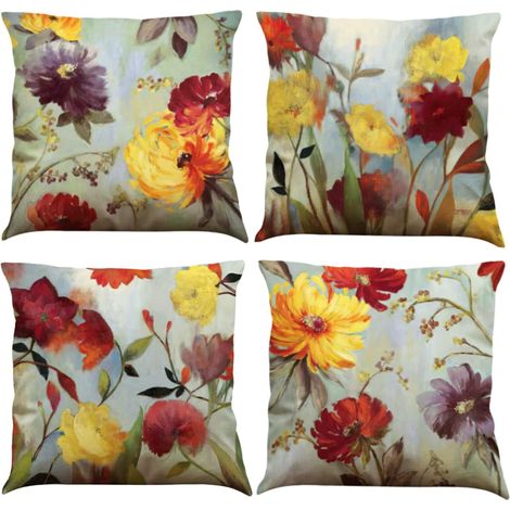 4er-Set Kissenbezüge 45 x 45 cm – Blumenmuster – Baumwolle und Leinen – Dekoration für den Außenbereich (1/5)