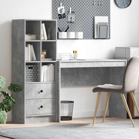 vidaXL Bureau avec tiroir avec étagère avec stockage 2 pcs Gris béton (1/5)