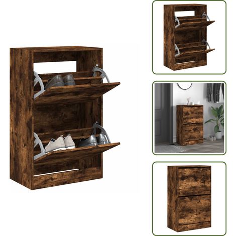 The Living Store Schuhschrank Räuchereiche 60x34x96,5 cm Holzwerkstoff - Schuhschrank - Schrank Für Schuhe - Schuhregal - Garderobe - Einbauschrank (1/5)