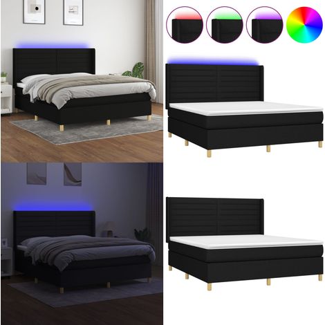 Sommier à lattes de lit matelas et LED Noir 180x200 cm Tissu - Sommier Tapissier - Lit Plateforme - Lit Avec Led - Matelas À Ressorts Ensachés - Têtière Ajustable - Home & Living (1/5)