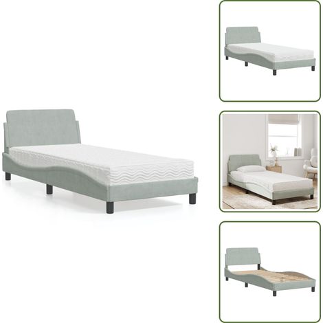 Letto con testata - vidaXL Letto con Materasso Dover Grigio Chiaro 90x200 cm in Velluto - Materasso in schiuma PU