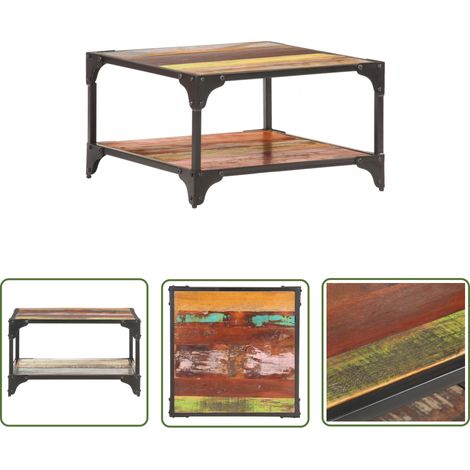 The Living Store Table basse 60x60x35 cm Bois de récupération massif - Table Basse Industrielle - Table Basse Bois - Meubles Industriels - Table Basse Design - Table Basse Vintage (1/5)