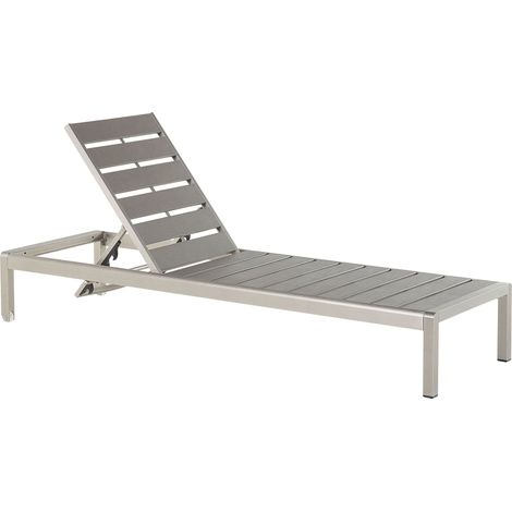 Garden Outdoor Lounger Grey and Silver Plastic Wood Aluminium Frame Adjustable Reclining Backrest NARDO (1/5)