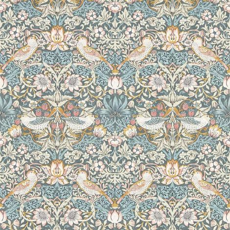 William Morris Design Strawberry Thief Wallpaper Slate Blush Paste The Wall (1/4)