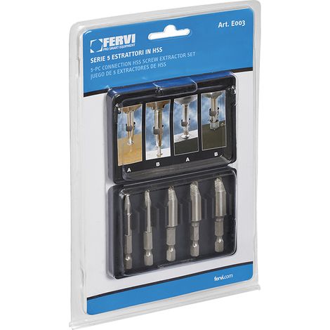 Juego de 5 extractores de tornillos HSS de 2 a 12 mm Fervi E003