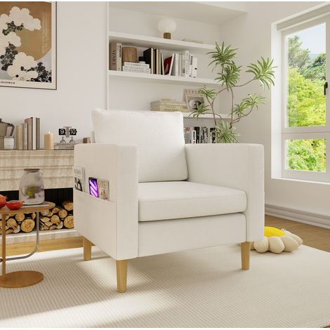 Fauteuil chenille beige avec poche latérale OKMYHOME (1/5)