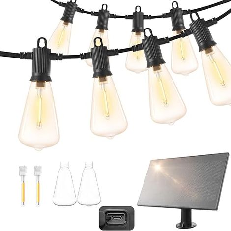ST38 Outdoor Solar String Lights 15 m, Waterproof Solar String Lights, 20 + 2 LED Bulbs, 4 Modes Solar String Lighting for Garden, Porch, Terrace, Christmas, Party, 2200 K (1/5)