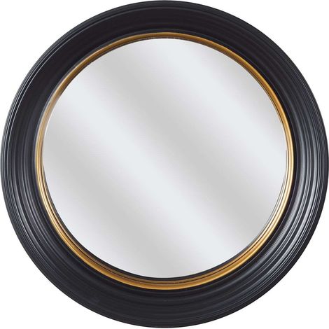 The Home Deco Factory – Miroir convexe rond noir et doré – Dimensions 40,5 cm x 40,5 cm x 7 cm – Modèle à suspendre – Plastique PS, verre et métal