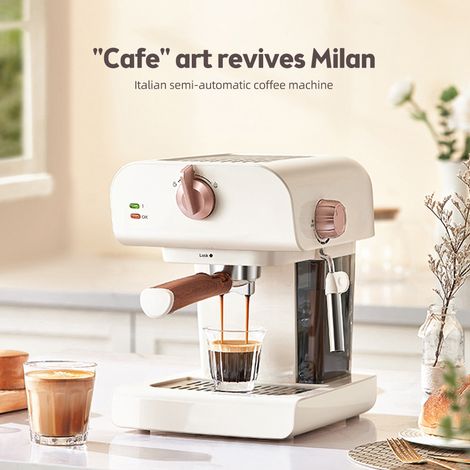 Machine à café Espresso semi-automatique 850W avec mousseur lait 20 bar Stainless Steel réservoir amovible 0.8L température constante 92°C portafilter et tamper spoon pour Cappuccino Latte