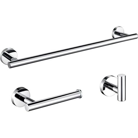 Valaz Accessoires de salle de bain chromés : Porte-serviettes 40 cm + Cintre + Dérouleur papier toilette - 1 Cintre (1/4)