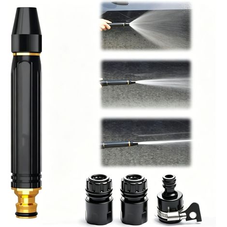 Lance Haute Pression pour Tuyau d'Arrosage, Buse Haute Pression Jet Puissant, Pistolet Arrosage Haute Pression avec Adaptateurs (1/5)