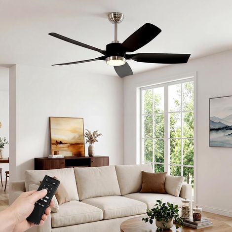 Tribesigns – Ventilateur de plafond moderne 132 cm – Éclairage LED dimmable – Télécommande – Ventilateur réversible – Moteur CC silencieux – Design nickel brossé