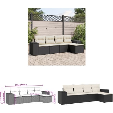 5-tlg. Garten-Sofagarnitur mit Kissen Schwarz Poly Rattan - Gartensofas - Outdoor Möbel - Gartenmöbelset - Rattan Gartenmöbel - Polyrattan - Home & Living (1/3)