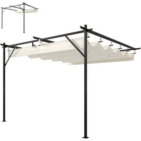 3x3 m große Anlehnpergola mit Schiebedach und Ablauflöchern, beige